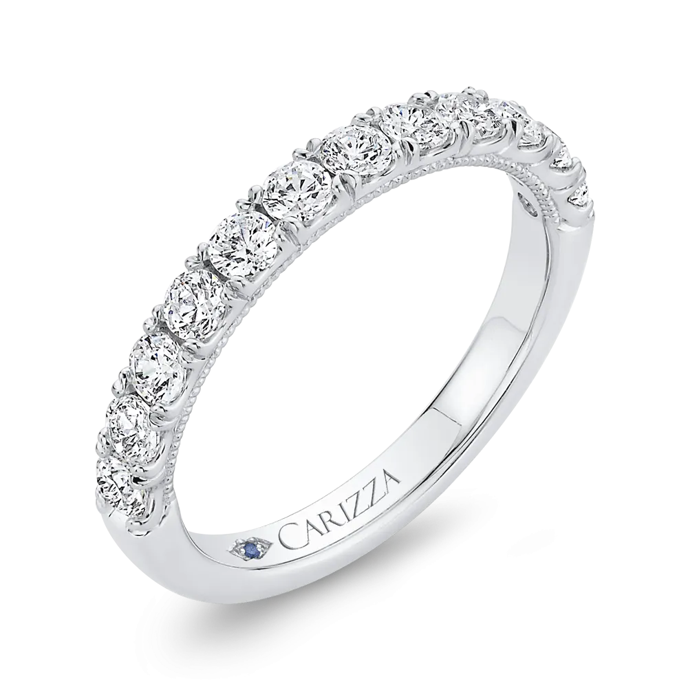 14K White Gold Half Eternity Round Diamond Wedding Band