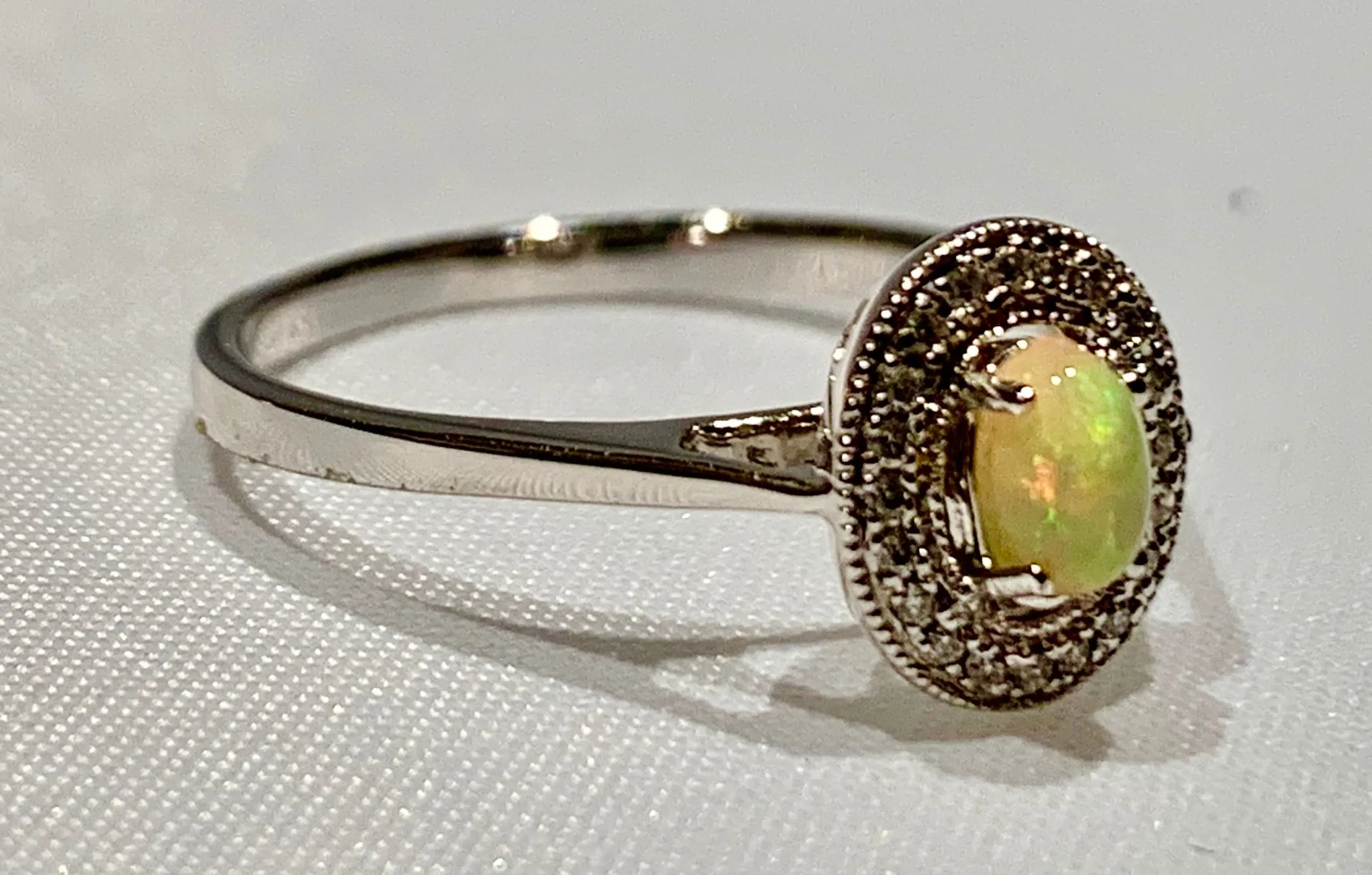 14K White Gold Opal and Diamond Ring