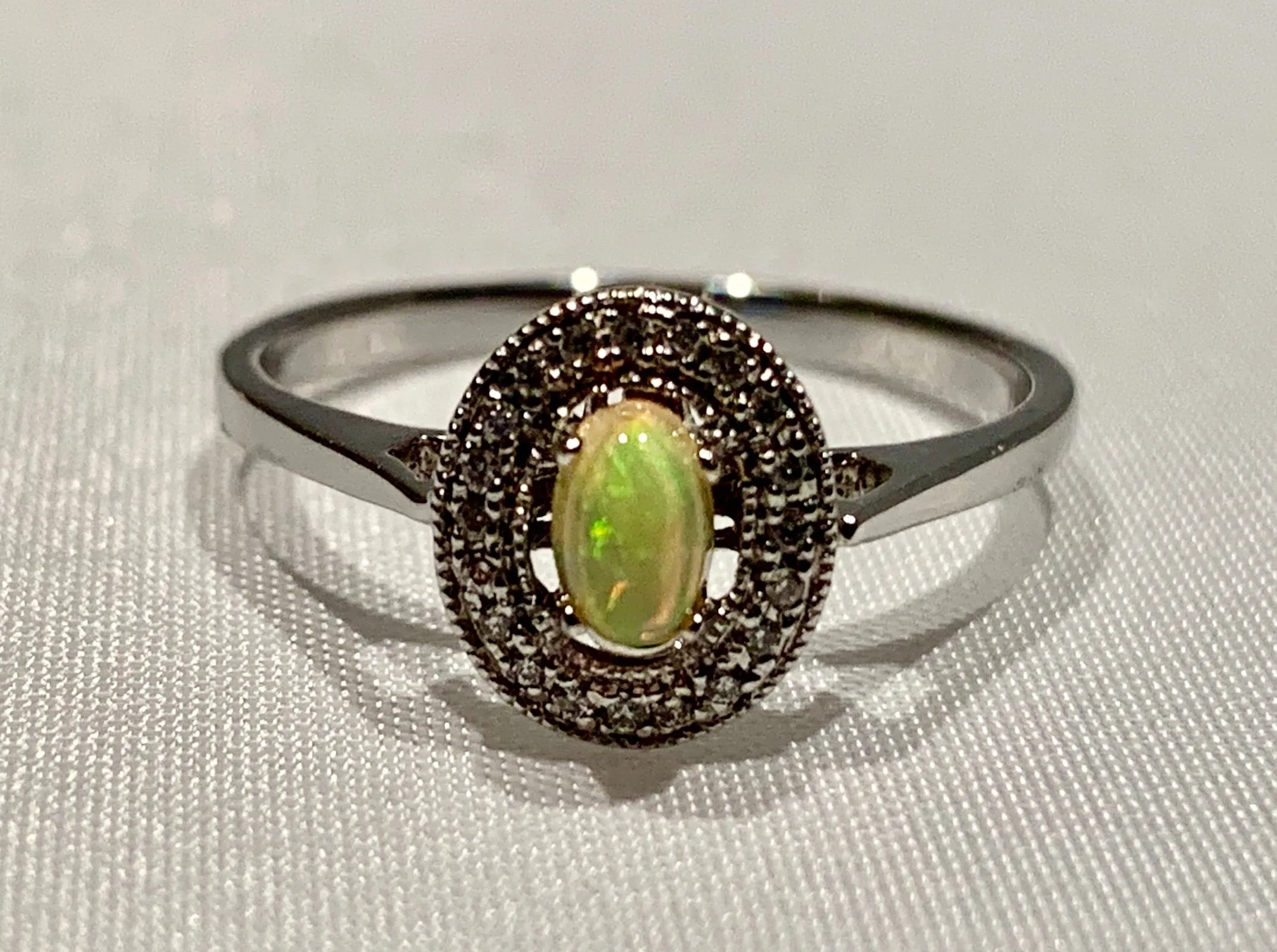 14K White Gold Opal and Diamond Ring