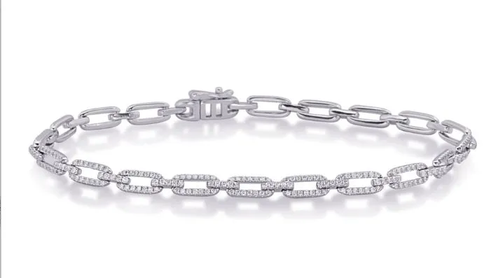 14K White Gold Pave Diamond Link Bracelet