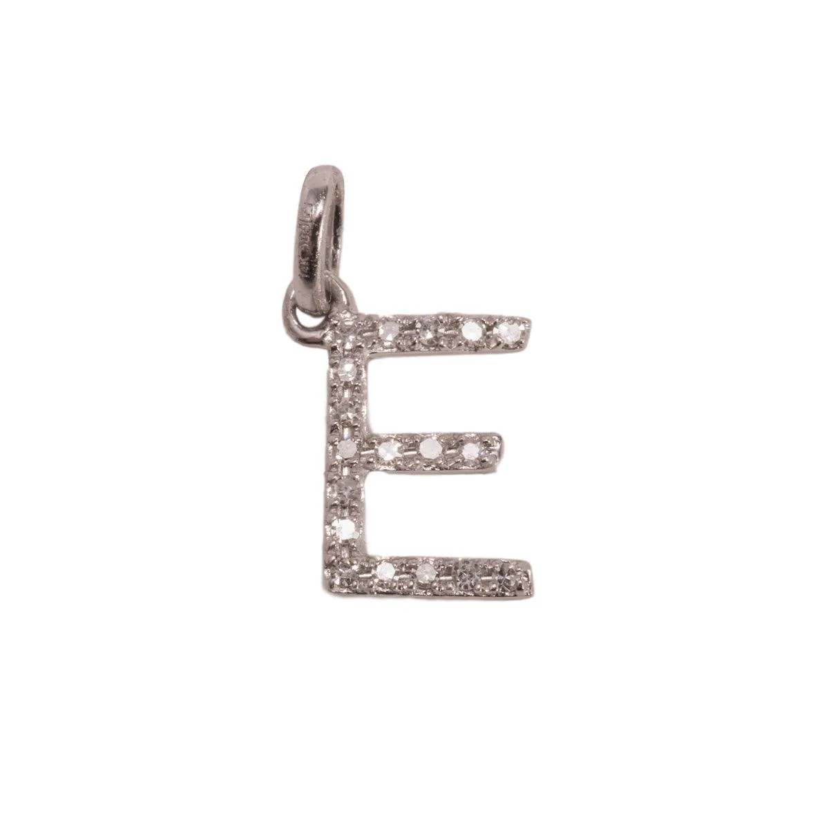 14K White Letter E Diamond Charm 6pts 8mm