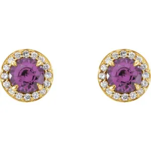 14K Yellow 4 mm Natural Amethyst & 1/10 CTW Natural Diamond Earrings