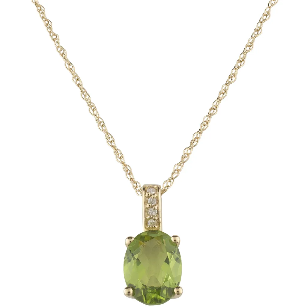 14K Yellow Gold 1.26ctw Oval Peridot & Diamond Drop Necklace