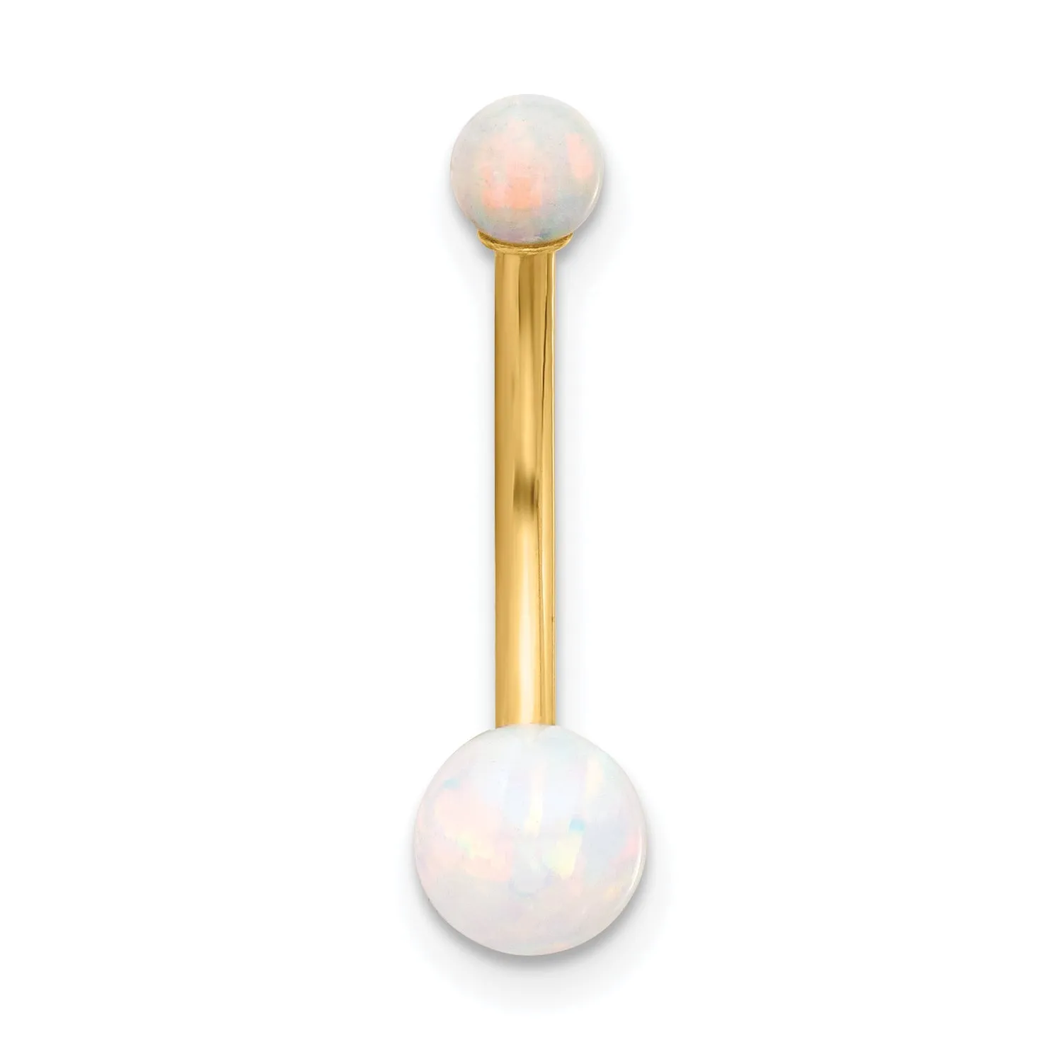 14K Yellow Gold 14 Gauge Polished Created Opal Navel/Belly Ring