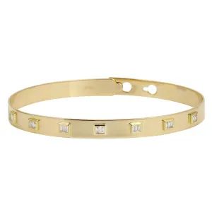 14k Yellow Gold Baguette Diamond Latch Bangle