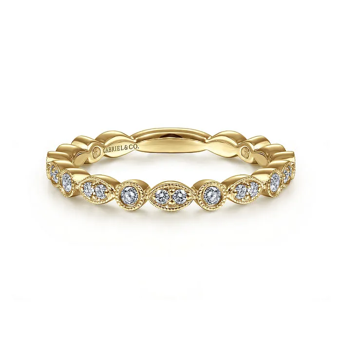 14K Yellow Gold Marquise and Round Station Diamond Ring