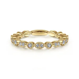 14K Yellow Gold Marquise and Round Station Diamond Ring