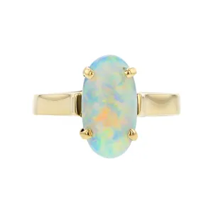 14K Yellow Gold Oval Cabochon Opal Ring