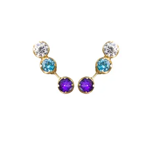 14K Yellow Gold White, Blue Topaz, Amethyst Round Gemstones Crawler