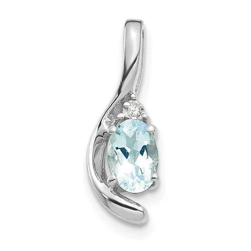 14KT GOLD 0.40 CT OVAL AQUAMARINE & DIAMOND PENDANT