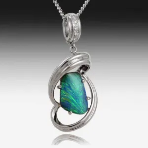 14KT WHITE GOLD BOULDER OPAL PENDANT