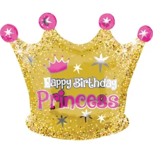 16" Gold Crown Birthday Foil Balloon