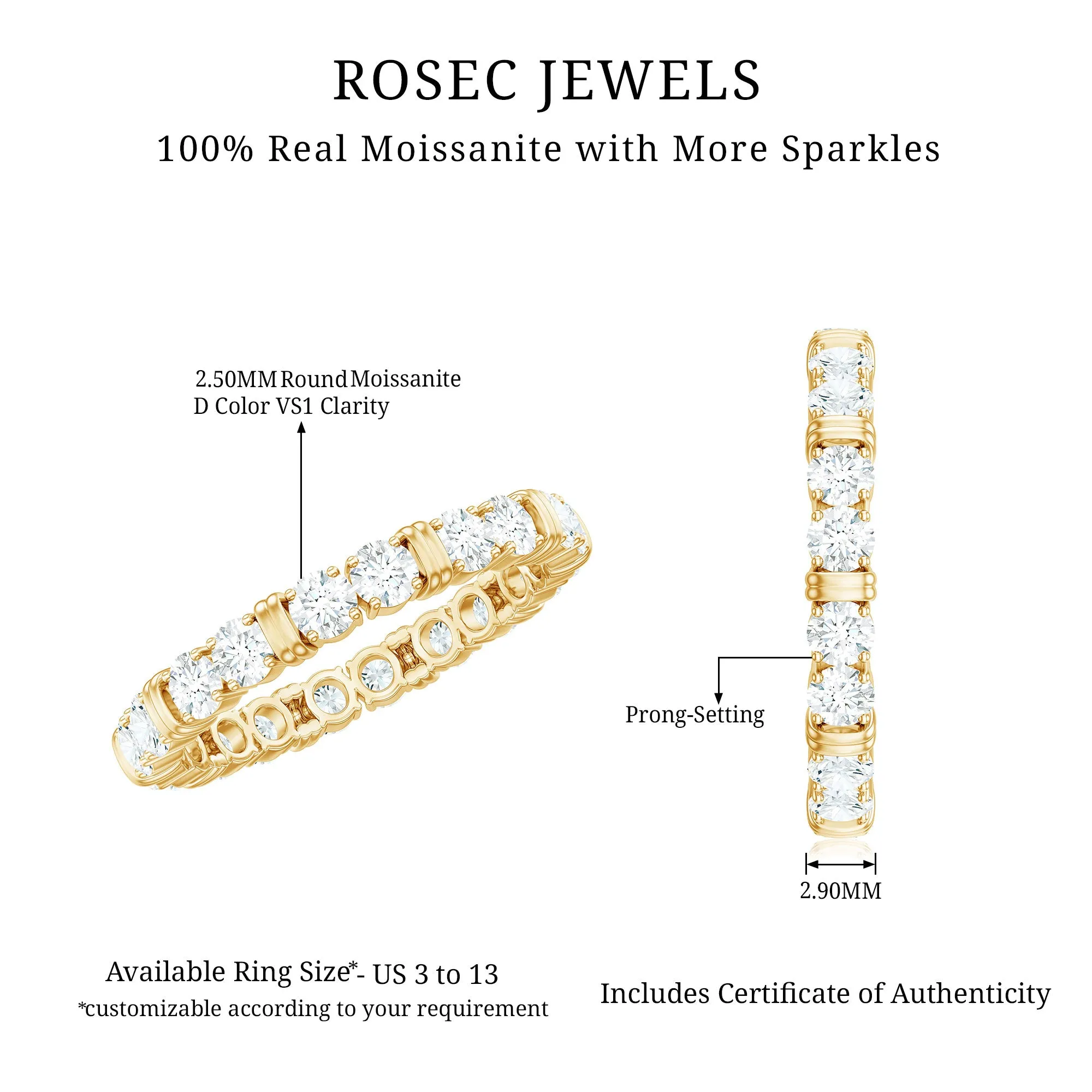 1.75 Carat Round Moissanite Full Eternity Band Ring in Gold