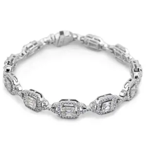 18ct White Gold 3.12ct Round Brilliant and Baguette Cut Diamond Bracelet