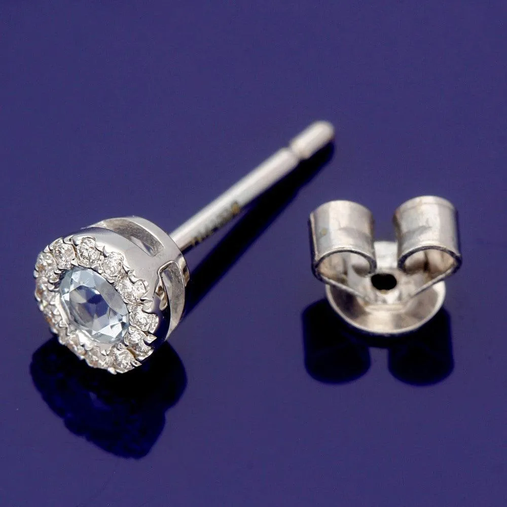 18ct White Gold Aquamarine and Diamond Halo Cluster 5mm Studs