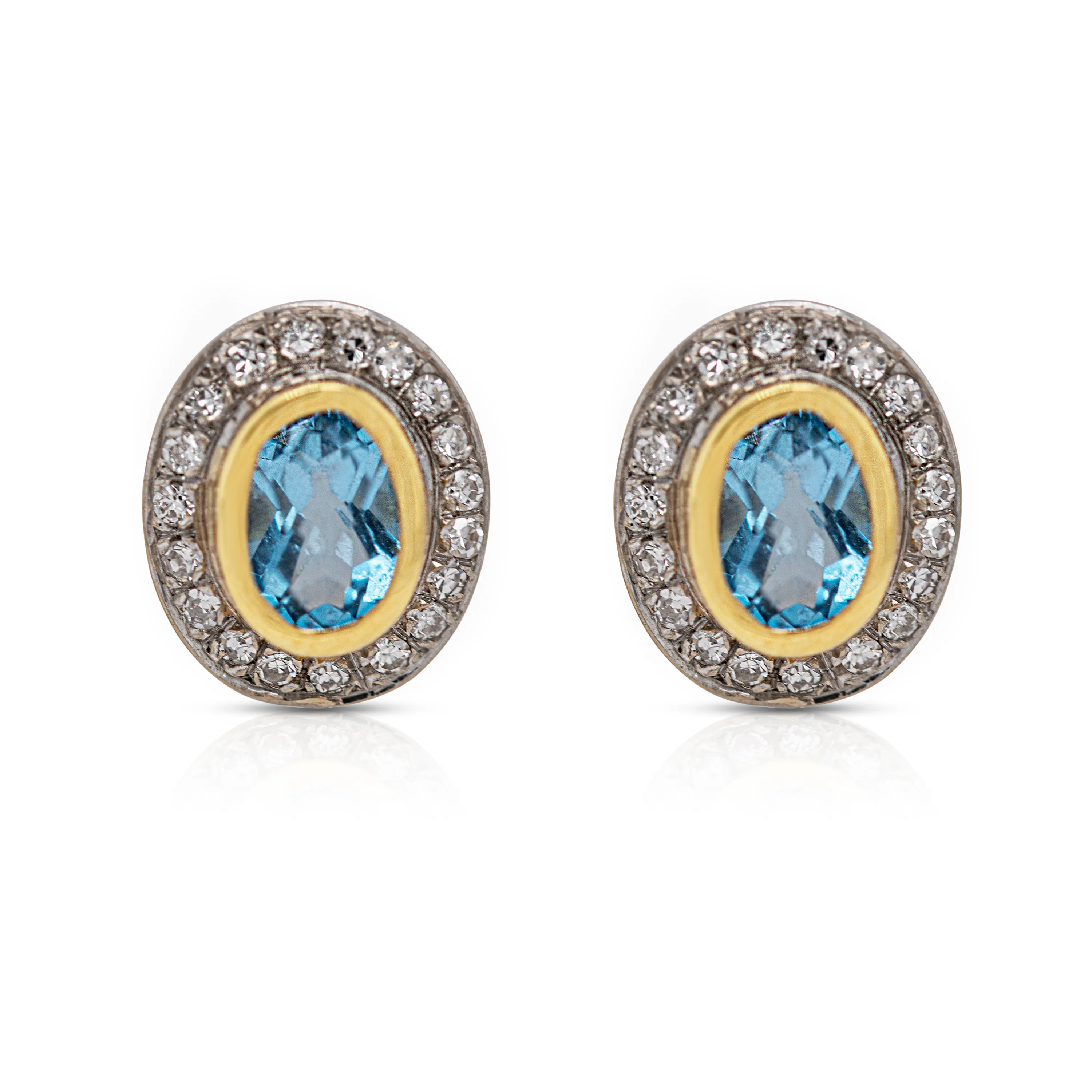 18K Gold, Blue Topaz and Diamond Pave Oval SW Earrings