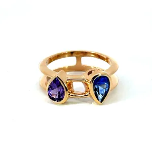 18k Rose Gold Ring with Two Pear Shaped Sri Lankan Sapphire