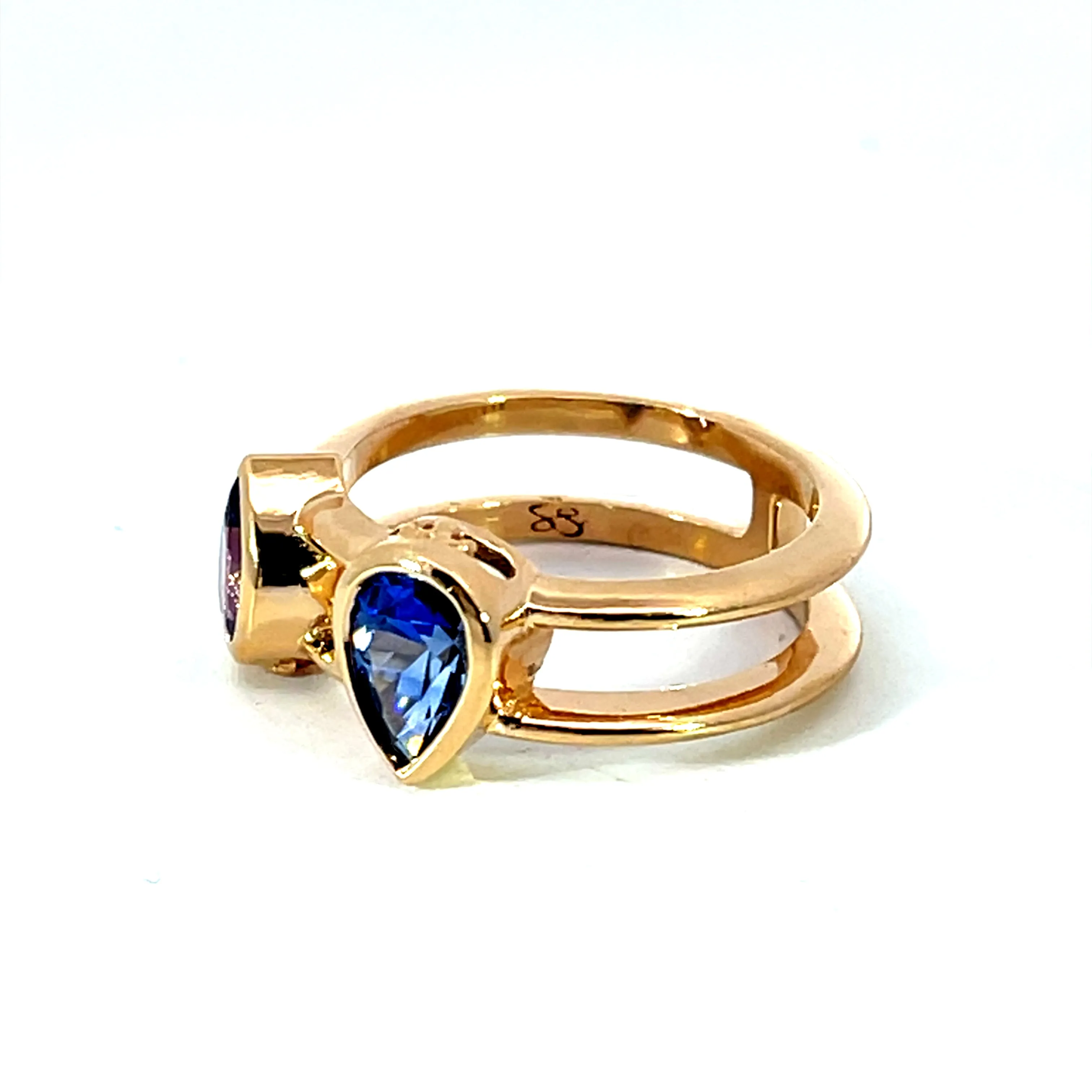 18k Rose Gold Ring with Two Pear Shaped Sri Lankan Sapphire