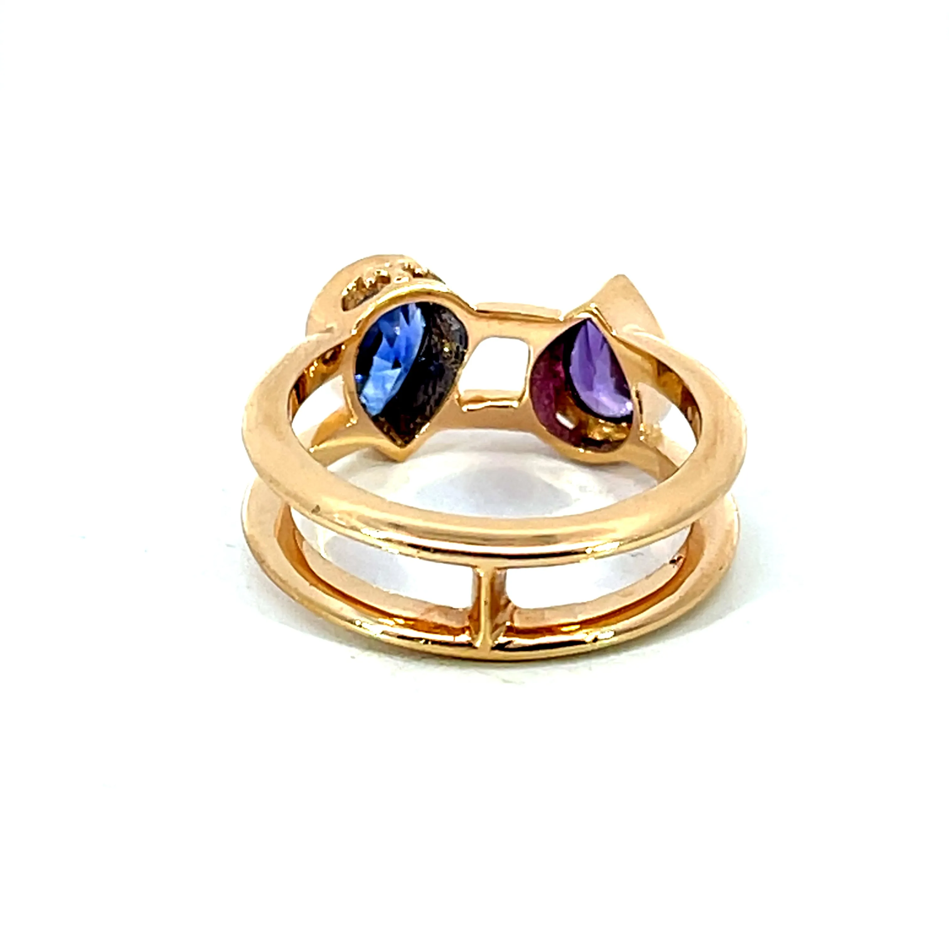 18k Rose Gold Ring with Two Pear Shaped Sri Lankan Sapphire