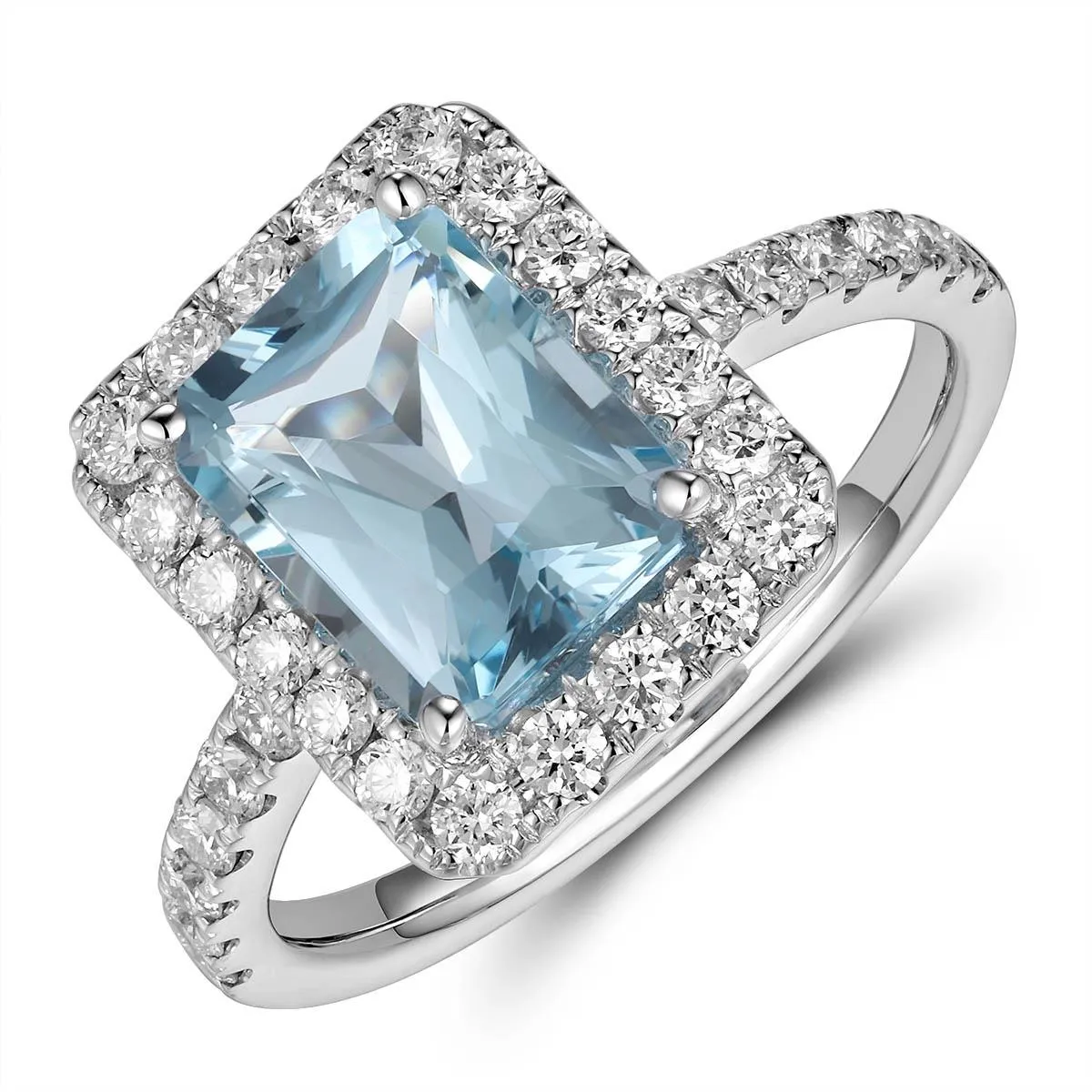 18K WHITE GOLD AQUAMARINE AND DIAMOND RING