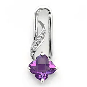 18k White Gold Clover Shape Amethyst and Diamond Pendant