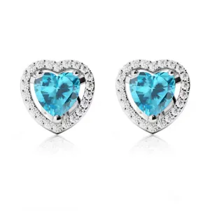 18k White Gold Plated 2 Ct Created Halo Heart Blue Topaz Stud Earrings