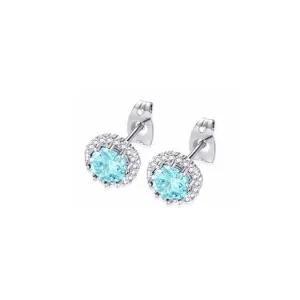 18k White Gold Plated 4 Ct Created Halo Round Aquamarine Stud Earrings