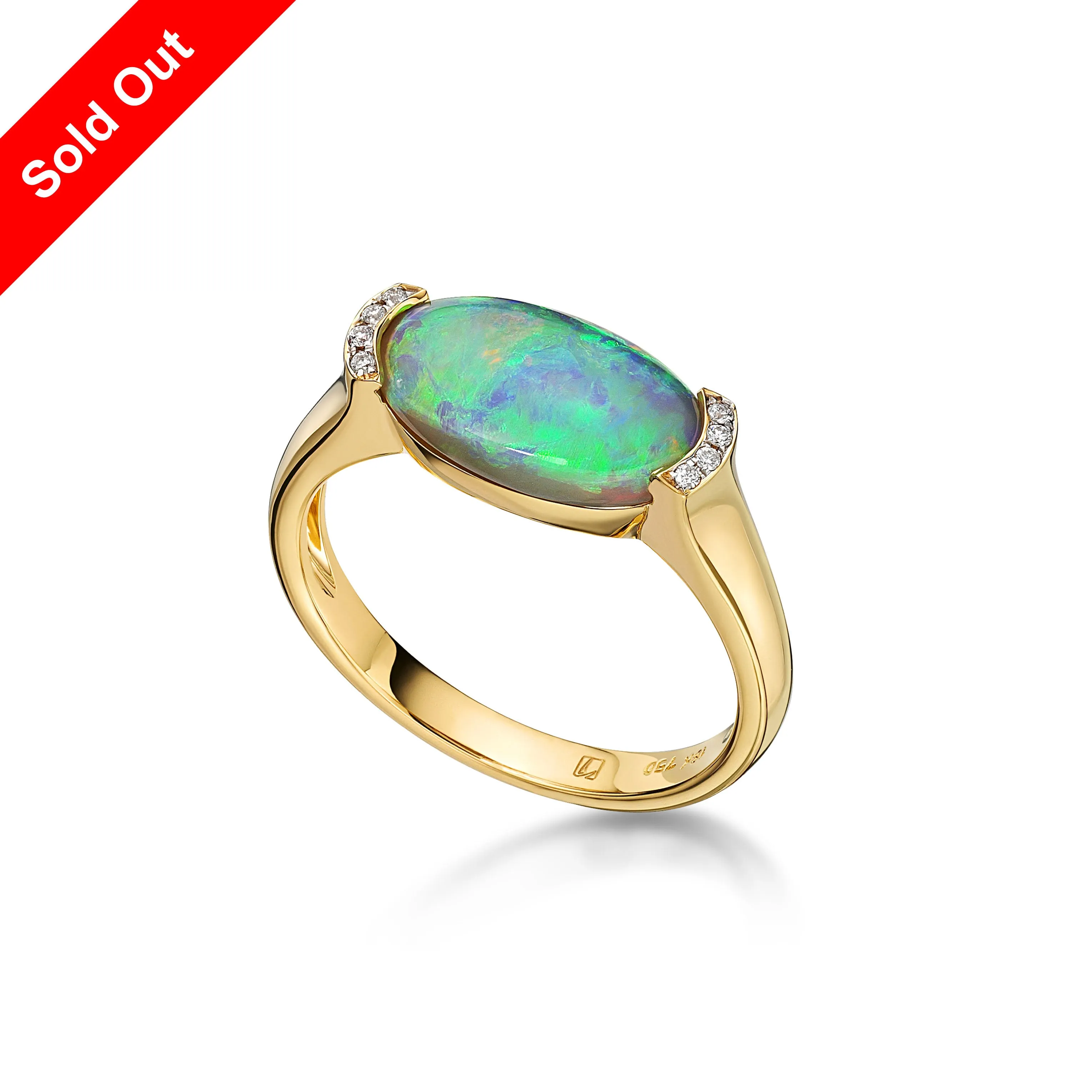 18K Yellow Gold & Diamond Australian Black Opal Ring