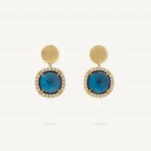 18K Yellow Gold London Blue Topaz and Diamond Small Drop Earrings