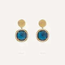 18K Yellow Gold London Blue Topaz and Diamond Small Drop Earrings