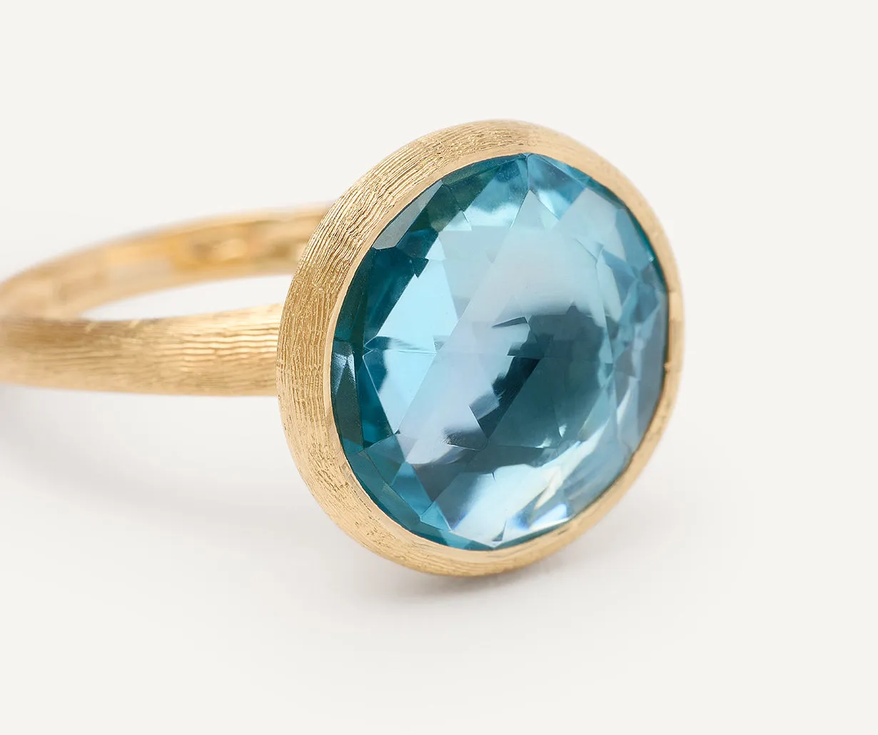 18K Yellow Gold Medium Blue Topaz Ring