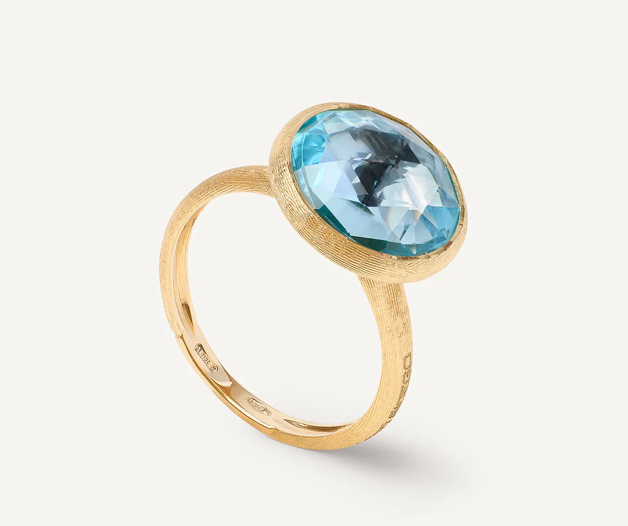 18K Yellow Gold Medium Blue Topaz Ring