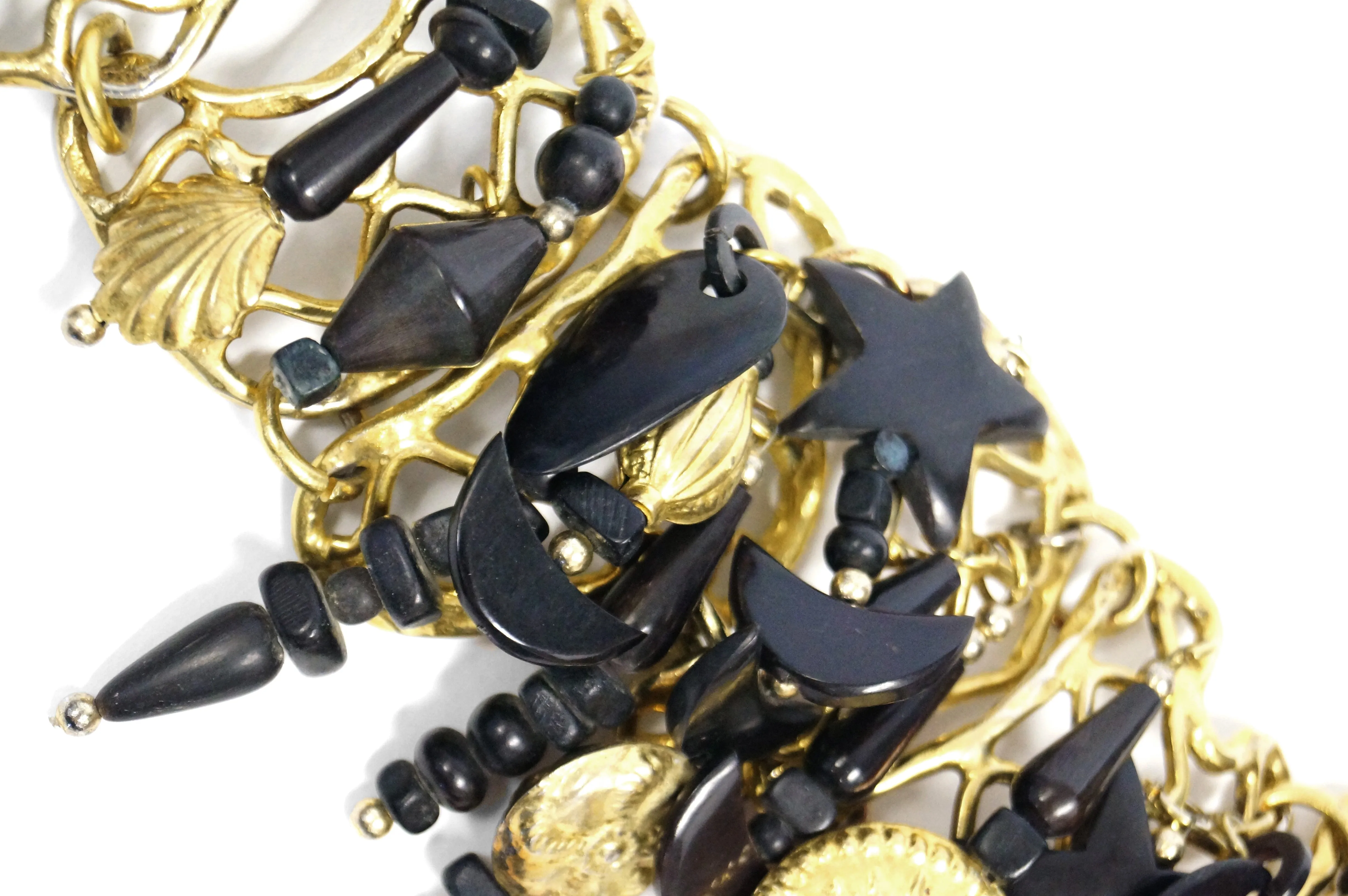 1980s Gerda Lynngaard Monies Structured Horn and Ebony Charm Bracelet