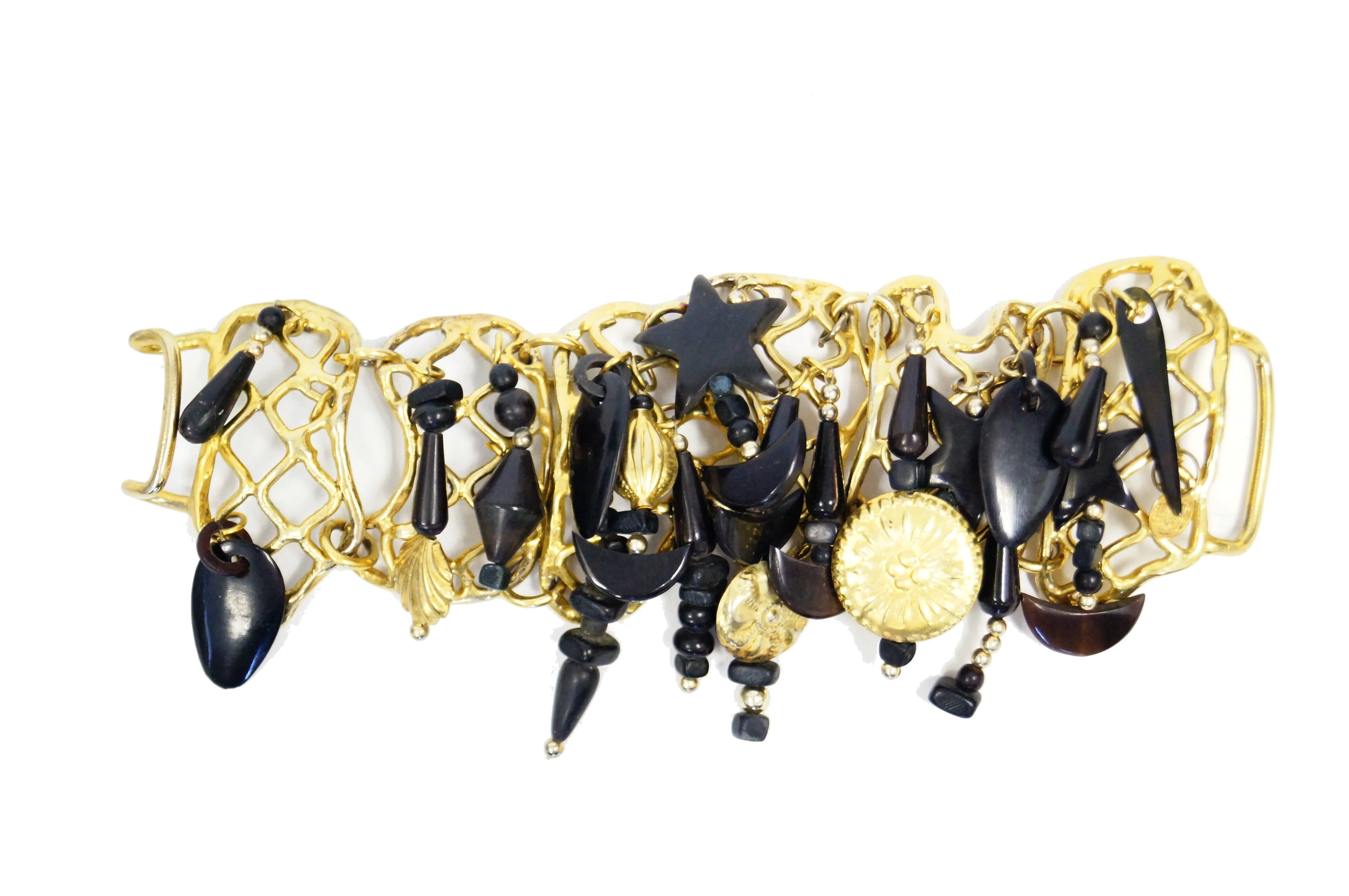 1980s Gerda Lynngaard Monies Structured Horn and Ebony Charm Bracelet