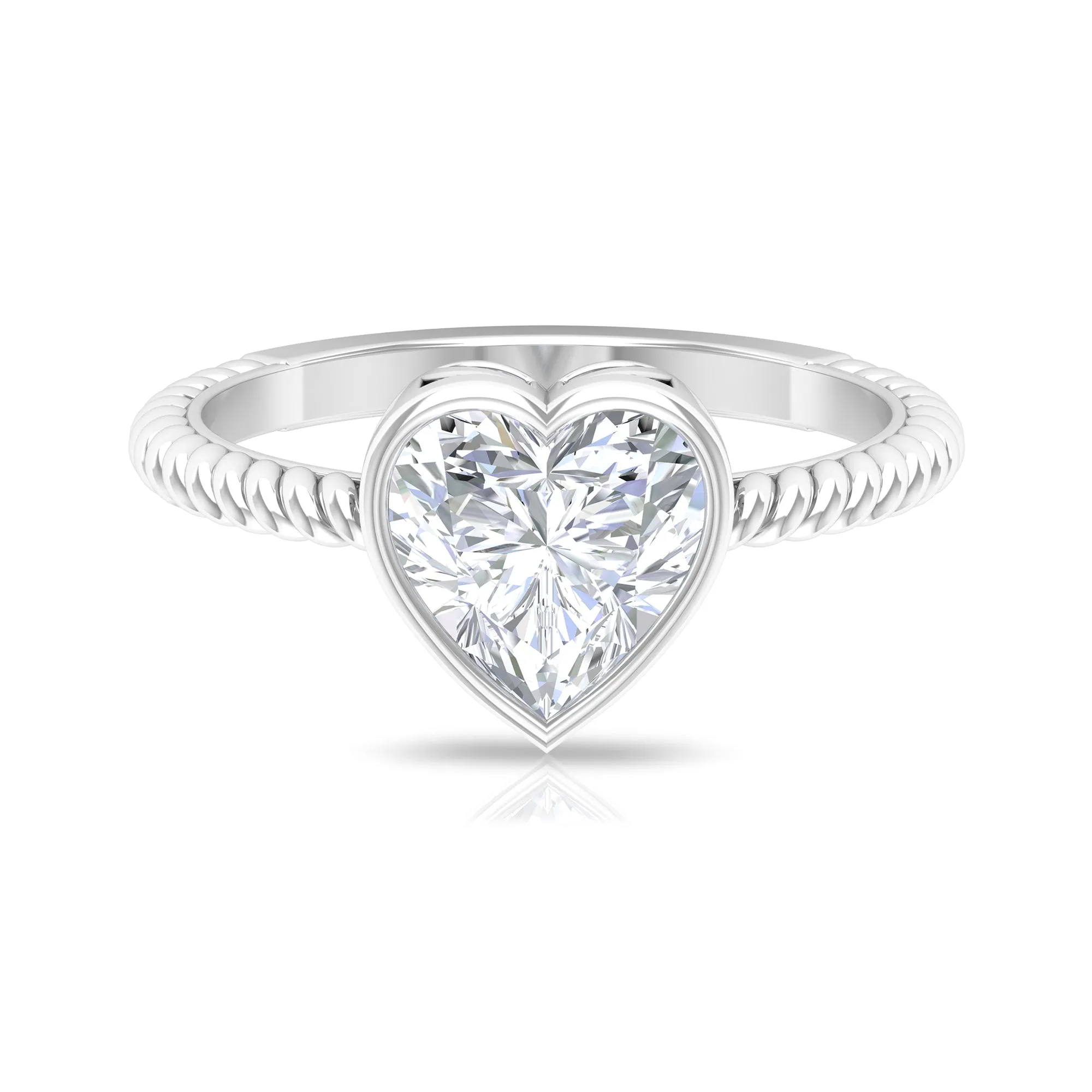 2 CT Bezel Set Moissanite Heart Solitaire Promise Ring with Twisted Rope