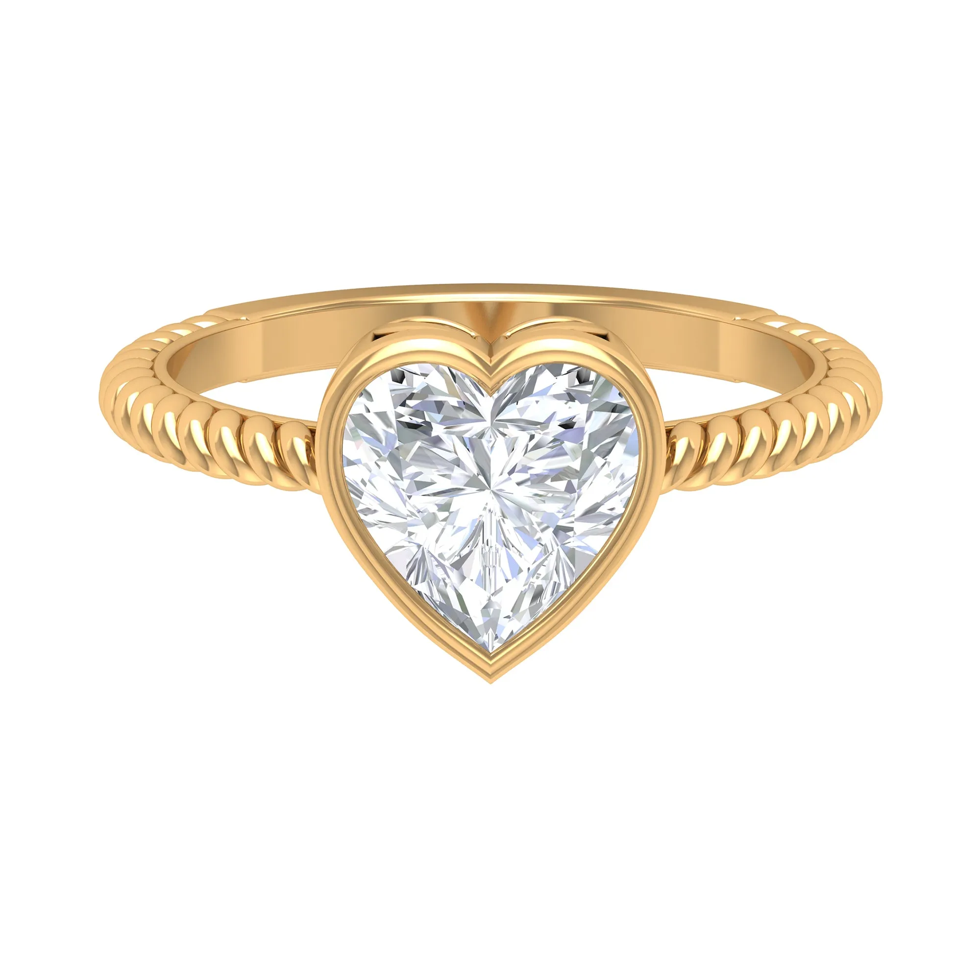 2 CT Bezel Set Moissanite Heart Solitaire Promise Ring with Twisted Rope