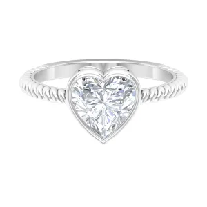 2 CT Bezel Set Moissanite Heart Solitaire Promise Ring with Twisted Rope