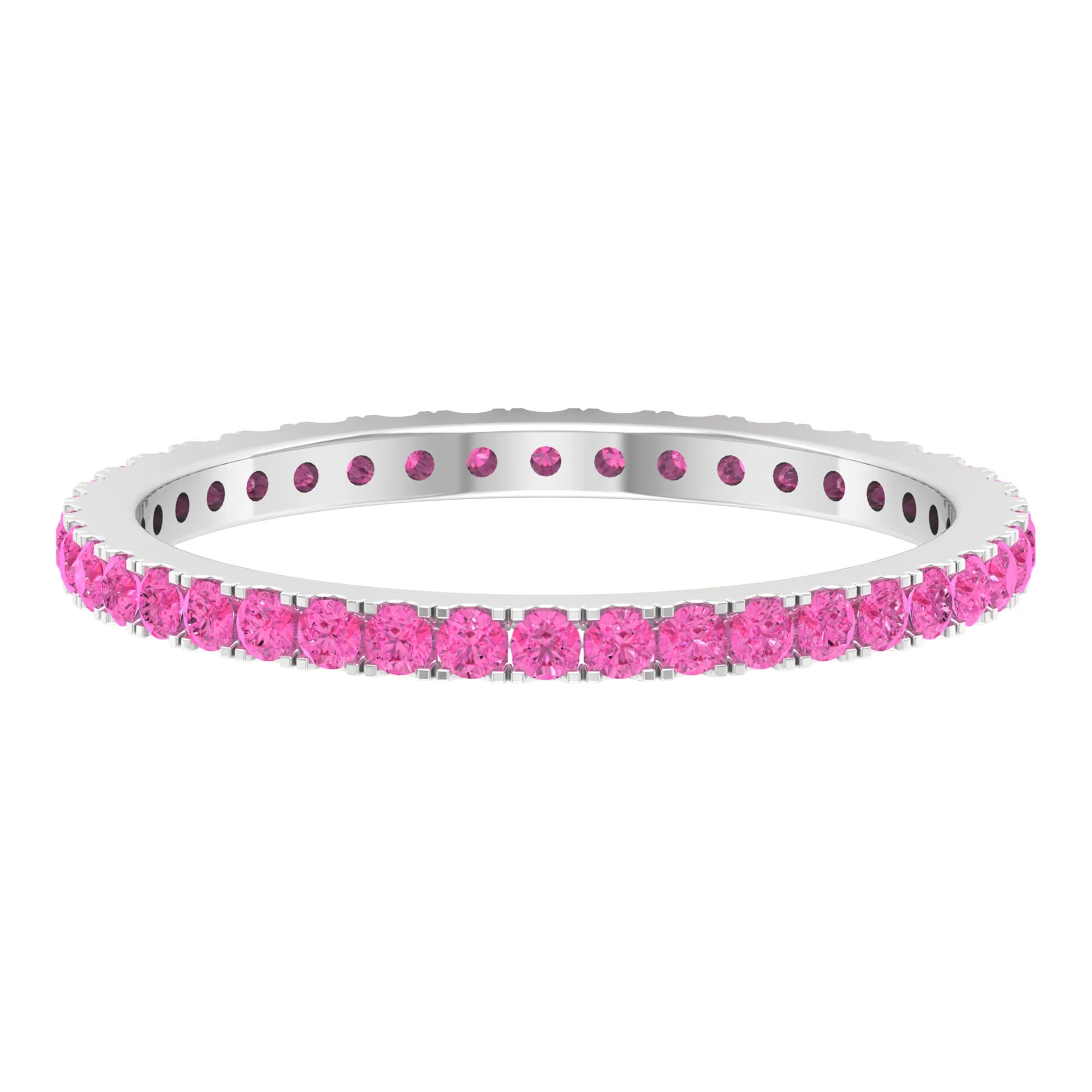 2 CT French Pave Set Pink Sapphire Stackable Full Eternity Ring