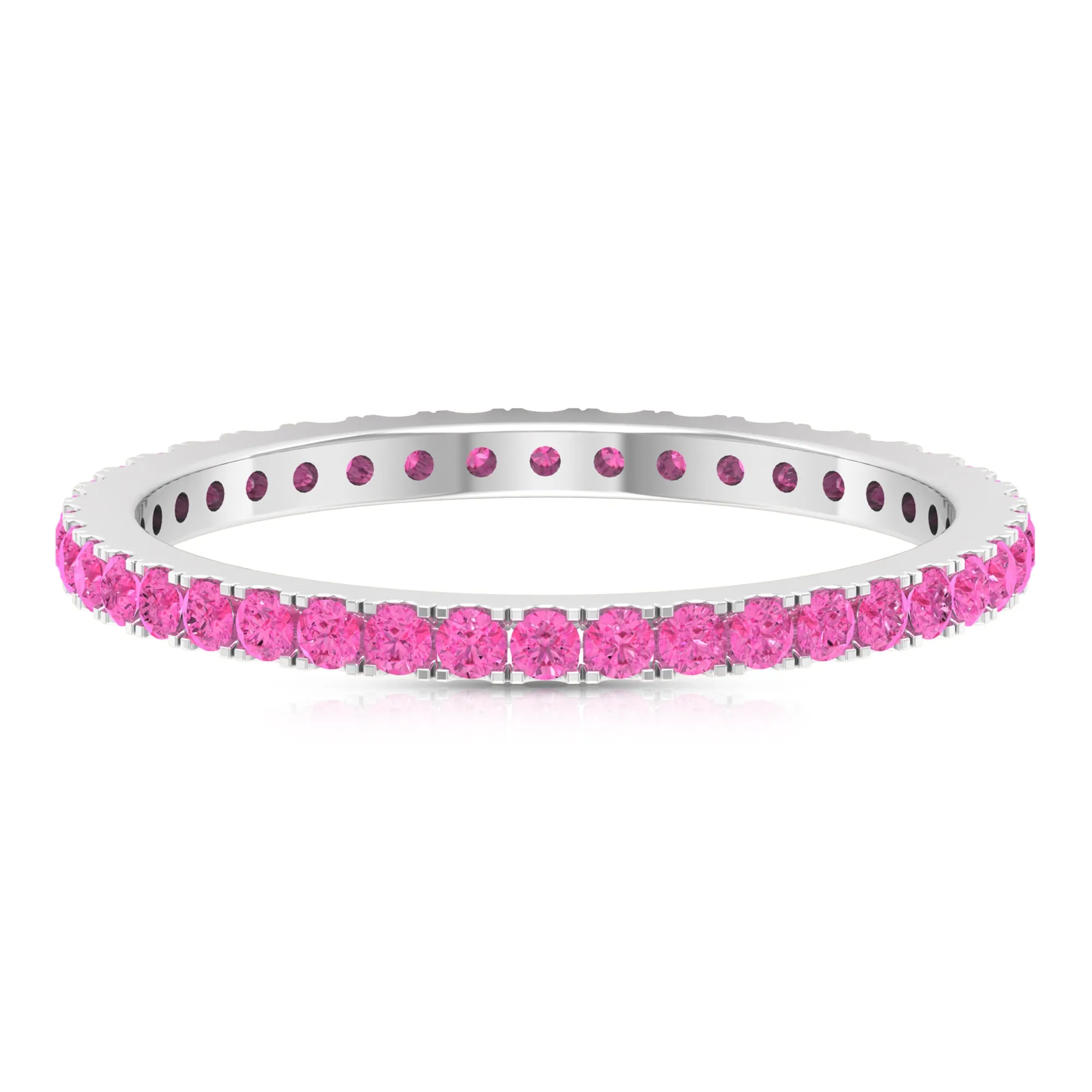 2 CT French Pave Set Pink Sapphire Stackable Full Eternity Ring