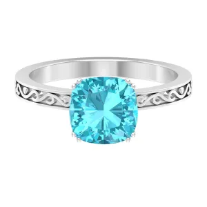 2 CT French Set Swiss Blue Topaz Solitaire Ring