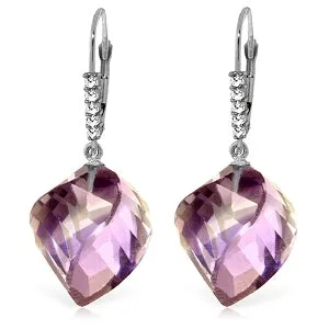 21.65 Carat 14K Solid White Gold Leverback Earrings Diamond Briolette Amethyst