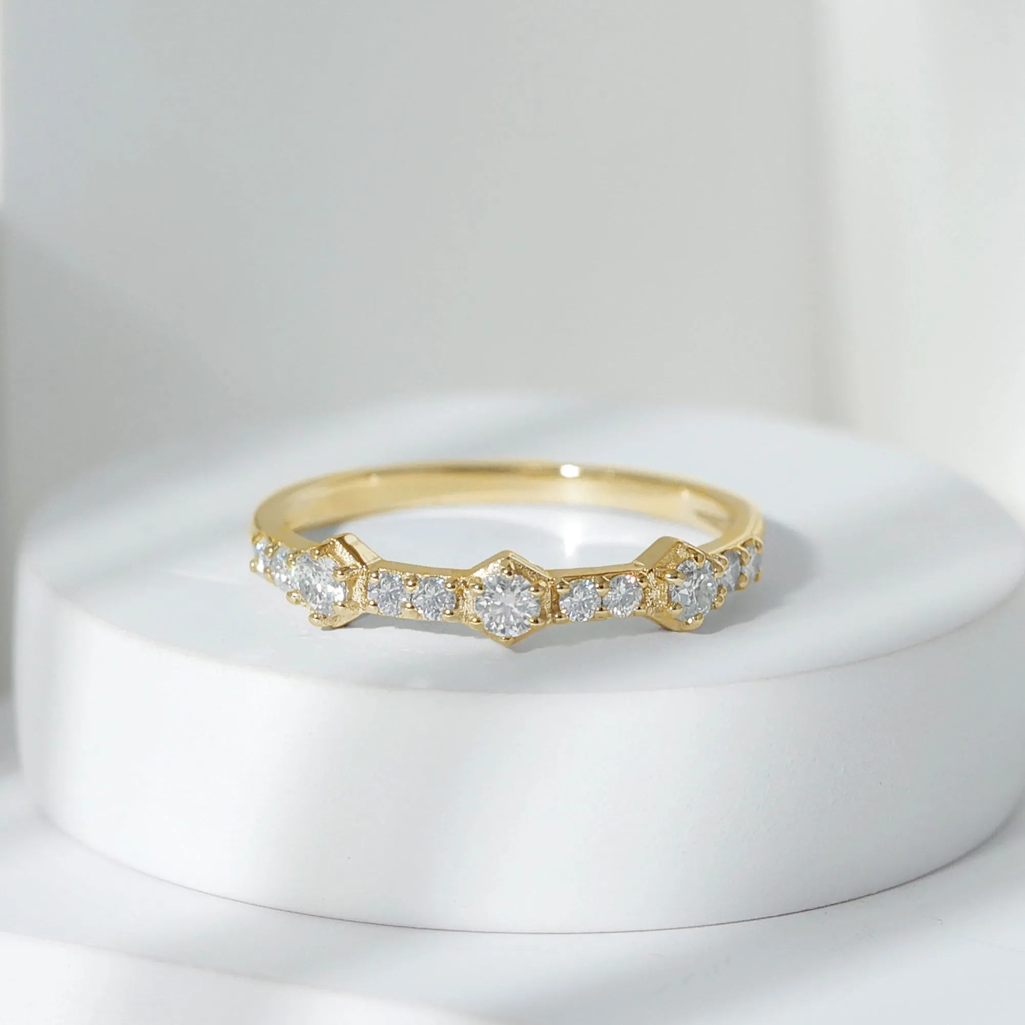 3/4 Carat Round Moissanite Half Eternity Band Ring in Gold