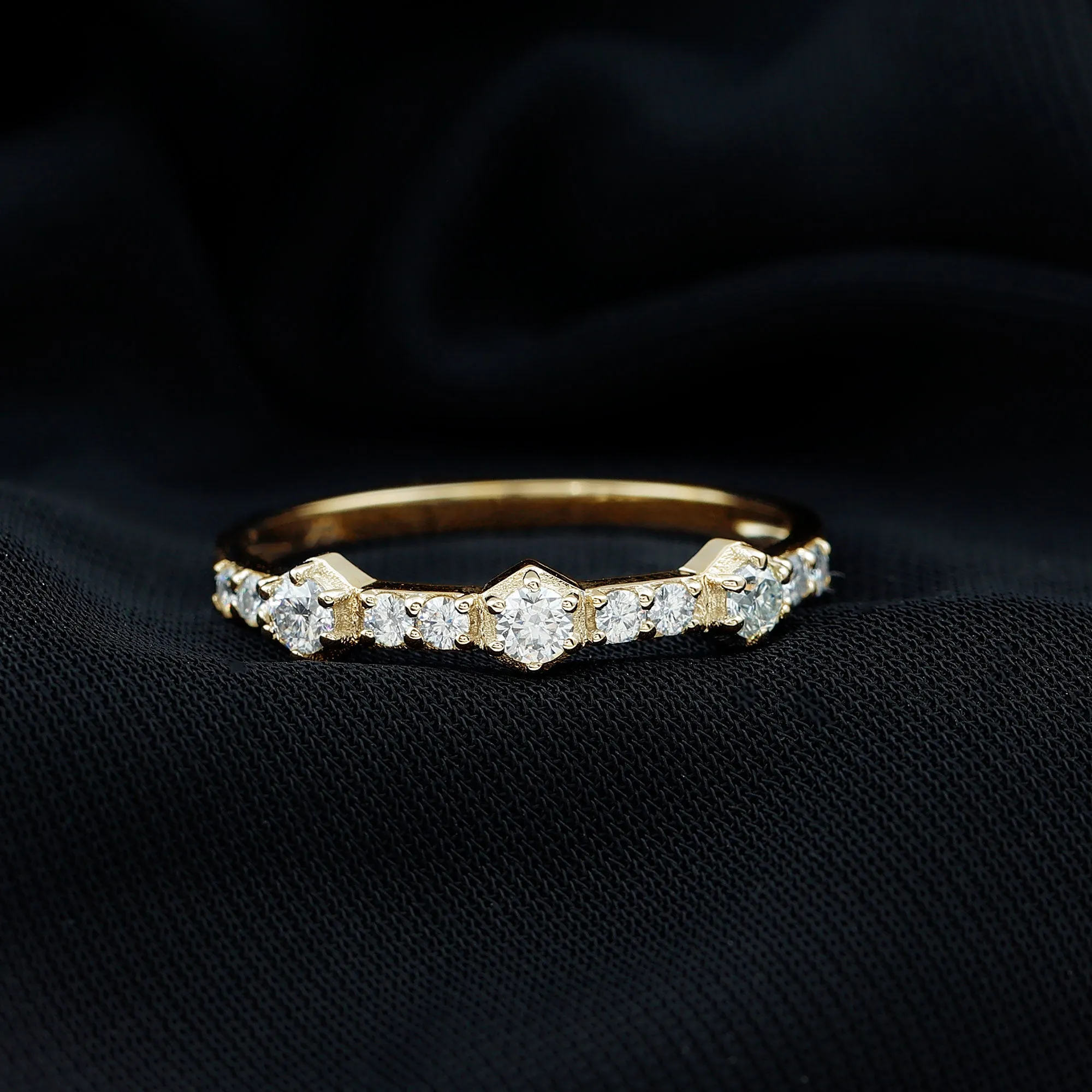 3/4 Carat Round Moissanite Half Eternity Band Ring in Gold