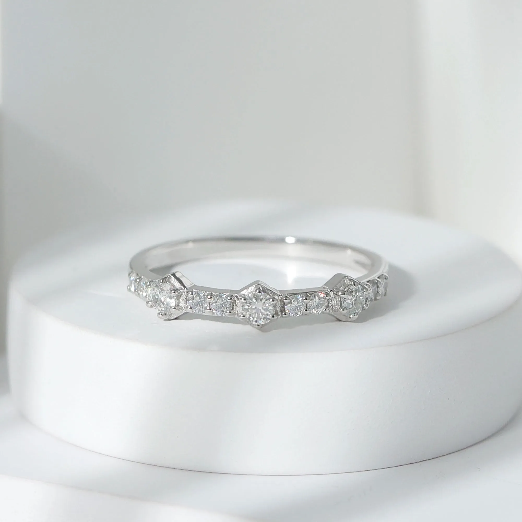 3/4 Carat Round Moissanite Half Eternity Band Ring in Gold