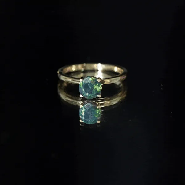 3/4 CT Round Black Opal Solitaire Ring in Gold