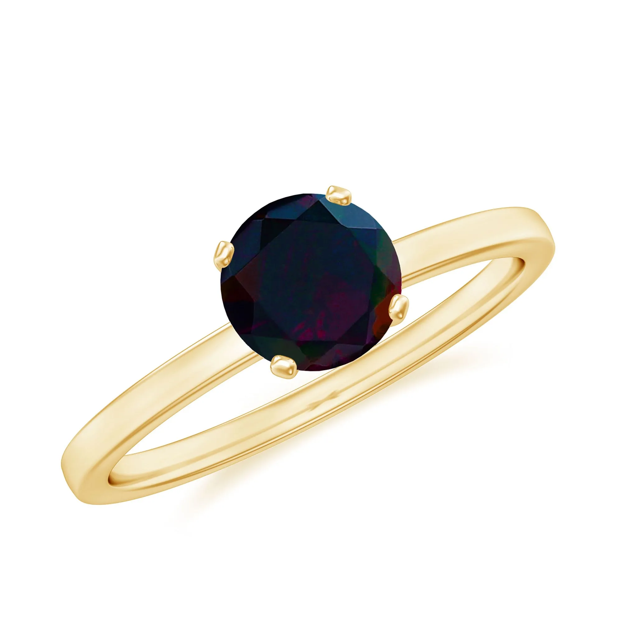 3/4 CT Round Black Opal Solitaire Ring in Gold