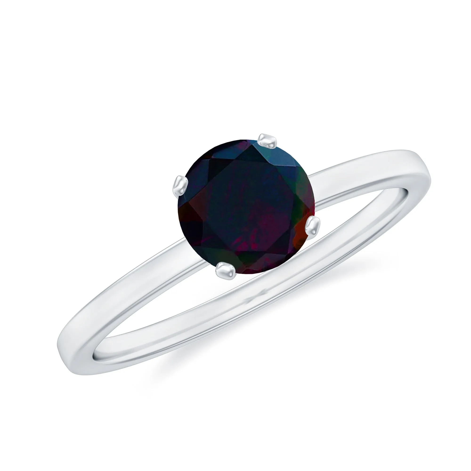 3/4 CT Round Black Opal Solitaire Ring in Gold