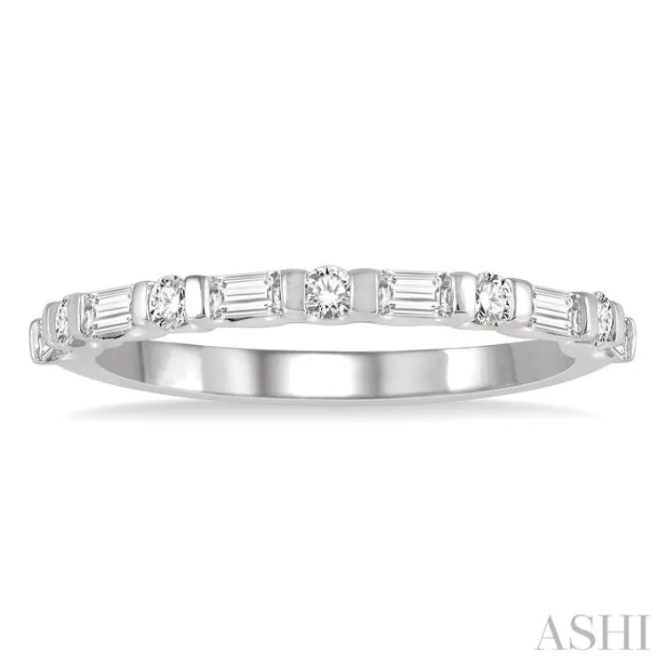 3/8 Ctw Baguette and Round Cut Diamond Stackable Band in 14K White Gold