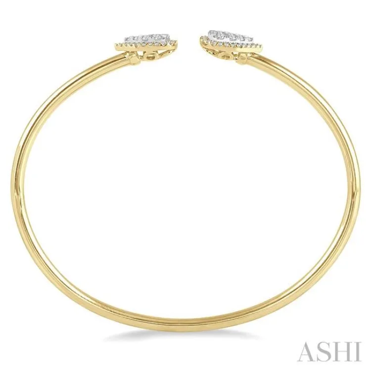 5/8 Ctw Round Cut Lovebright Diamond Pear Shape Open Cuff Bangle in 14K Yellow and White Gold