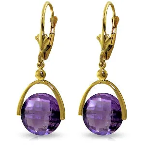 6.5 Carat 14K Solid Yellow Gold Leverback Earrings Checkerboard Cut Amethyst